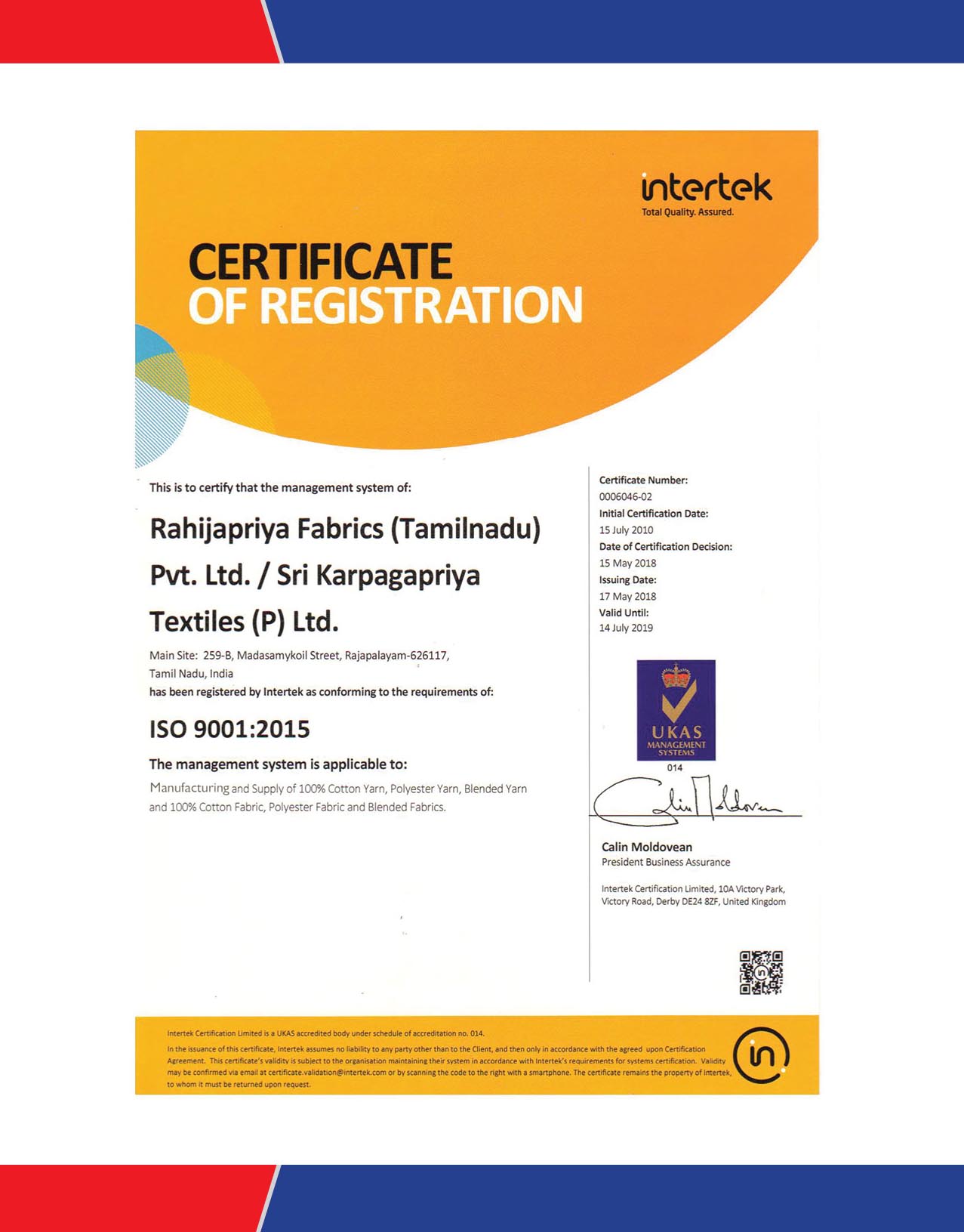 ISO 9001:2015 Certificate